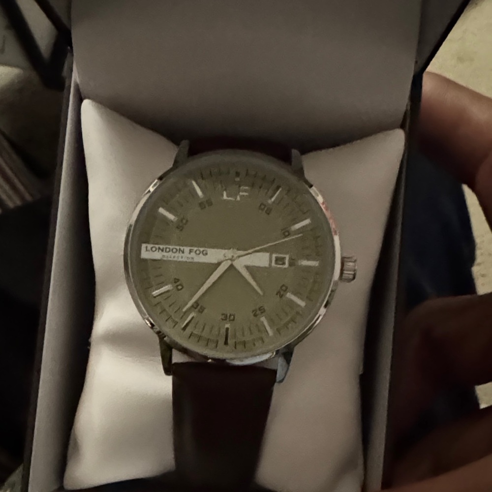 London Fog Olive Green Dial Brown Leather Strap Watch